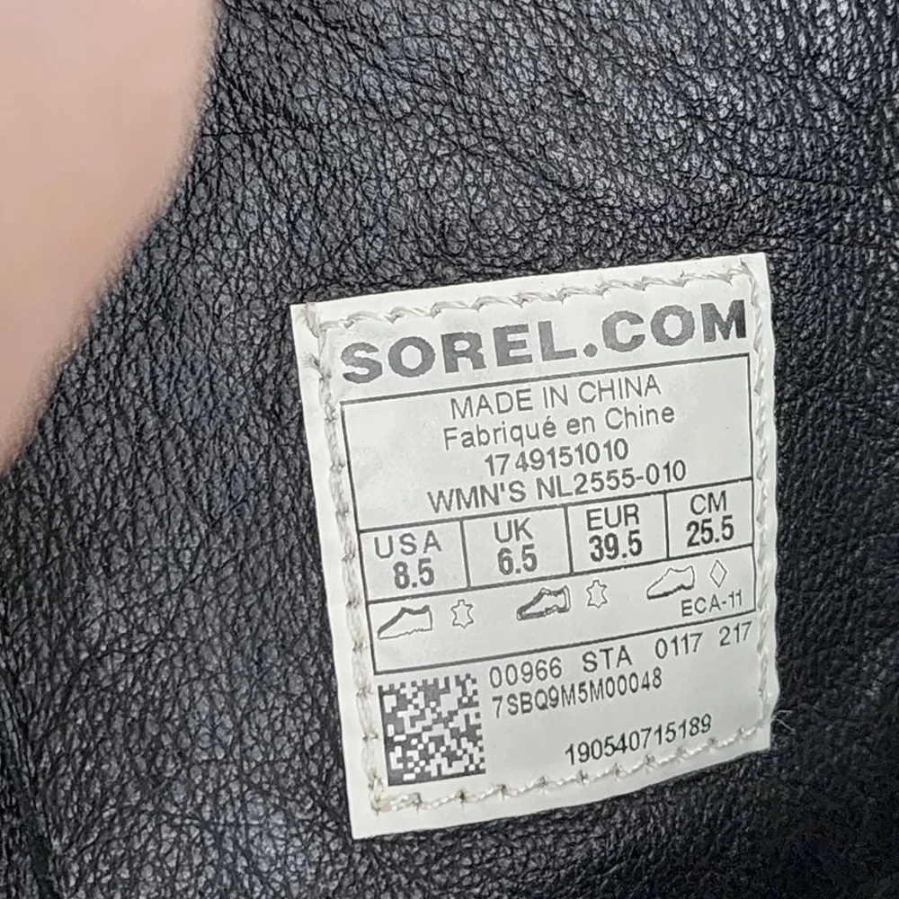SOREL After Hours Mid Boot Black Leather Wedge Booties Size 8.5